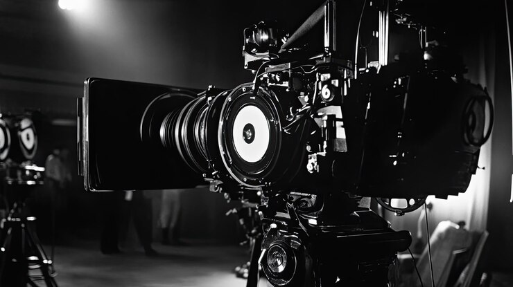 Photo classic film camera setup during a cinematic production on a studio set