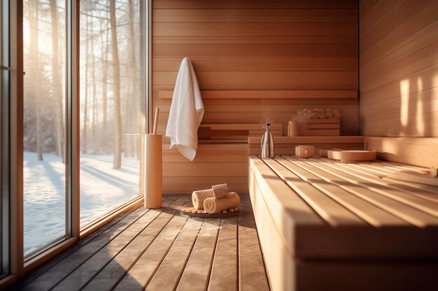 Foto sauna finlandese classica trattamenti di rilassamento e spa in una sauna in legno riposo per l'anima e il corpo