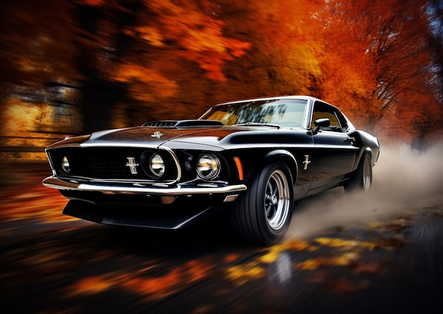 classic Ford Mustang Boss racing at high speed