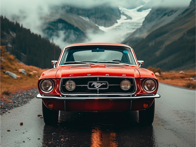 Photo a classic ford mustang in red color front view