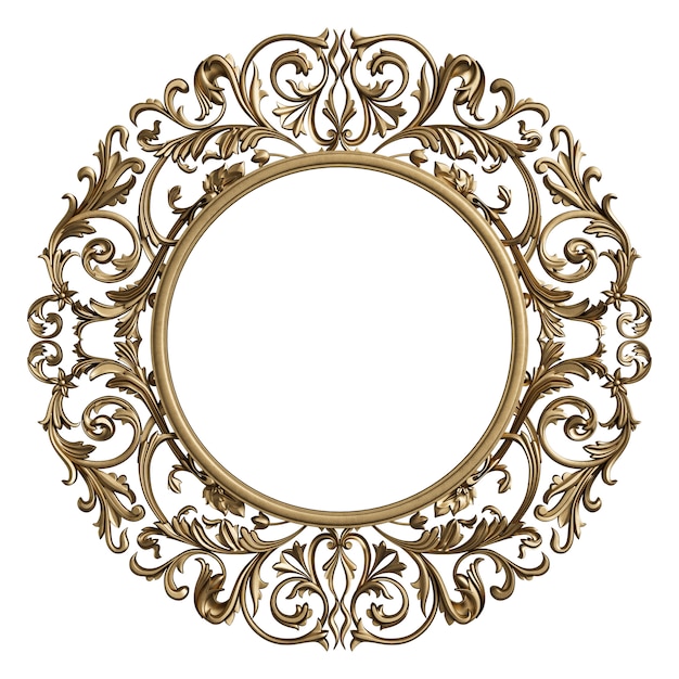 Photo classic frame circle with ornament decor isolated