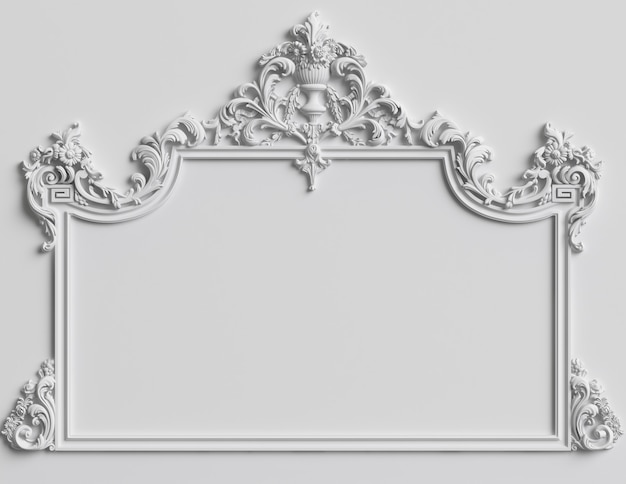 Classic frame with ornament decor on white wall