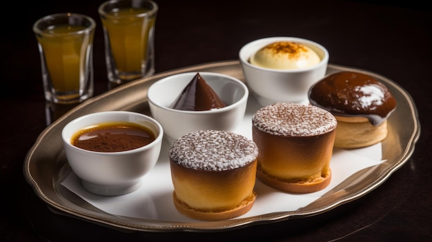 Classic french desserts such as creme brulee AI generated