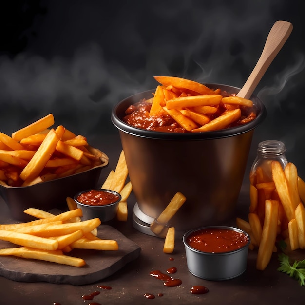 Classic French Fries with Delicious Tomato Sauce