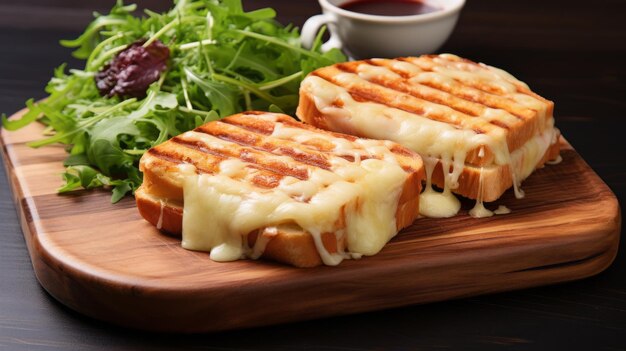 Classic French grilled sandwich Toasted bread ham and cheese Delicious snack in cafes and bistros