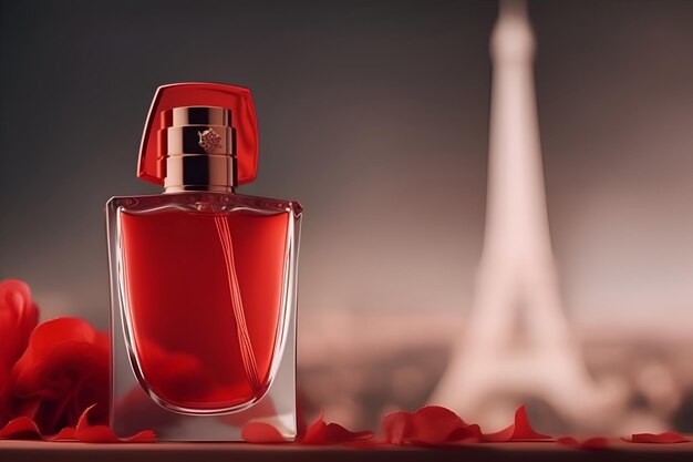 Classic French perfume on the background of the Eiffel Tower Generative AI 1