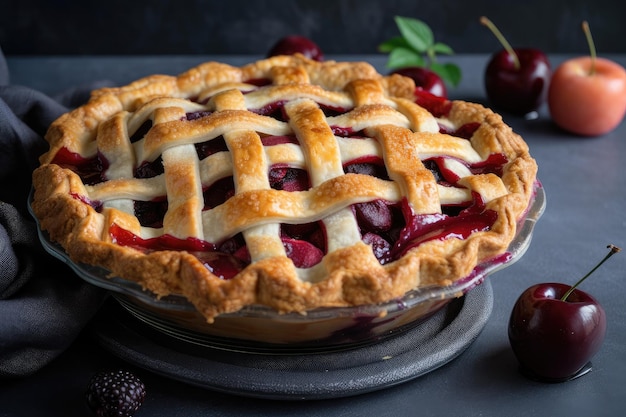 Classic fruit pie with flaky crust and juicy filling created with generative ai