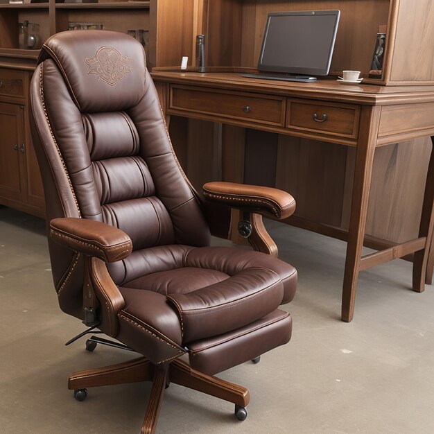 Photo a classic gaming chair with a vintage leather finish and intricate stitching