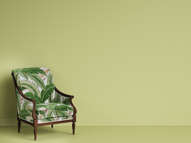 Классический geen стул в зеленой комнате с копией пространства. 3D-рендеринг