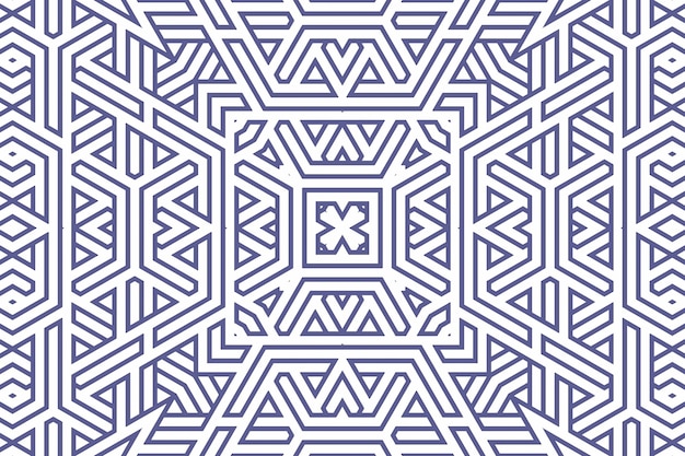 Classic geometric background pattern with blue lines on white, decoration ornament illustration. Simple straight blue line stripes of different design shapes