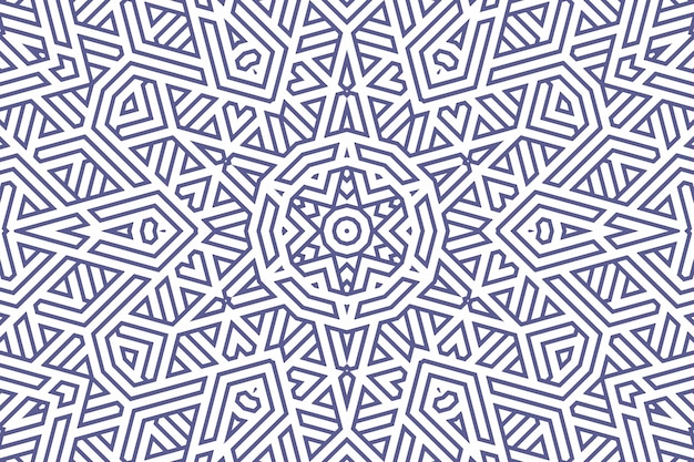 Classic geometric background pattern with blue lines on white, decoration ornament illustration. Simple straight blue line stripes of different design shapes