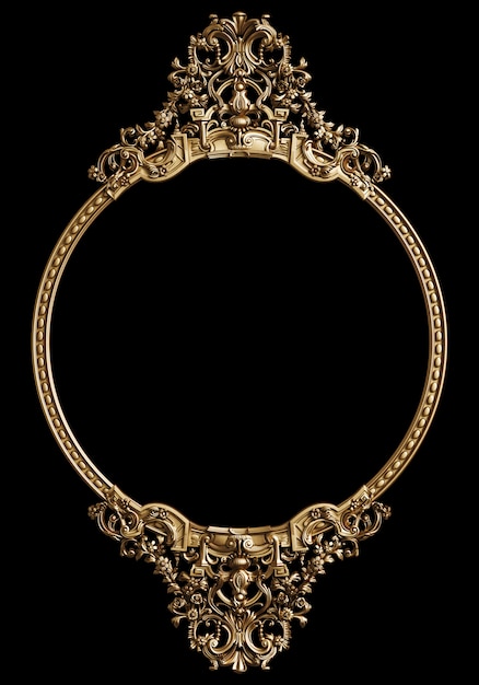 Photo classic golden frame with ornament decor  on black wall