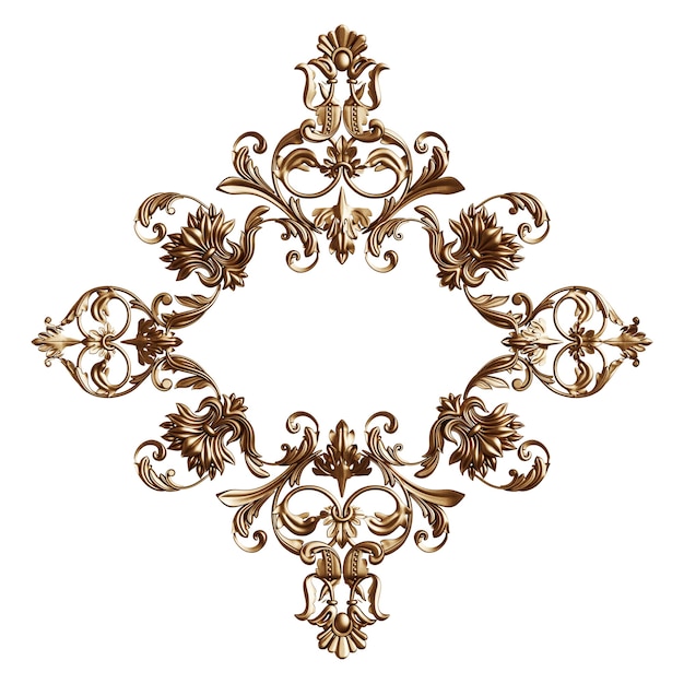Classic golden frame with ornament decor isolated 3d rendering