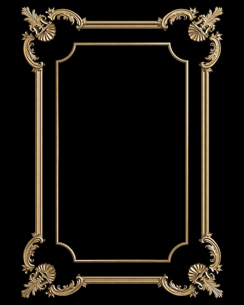 classic golden frame with ornament decor isolated on black background