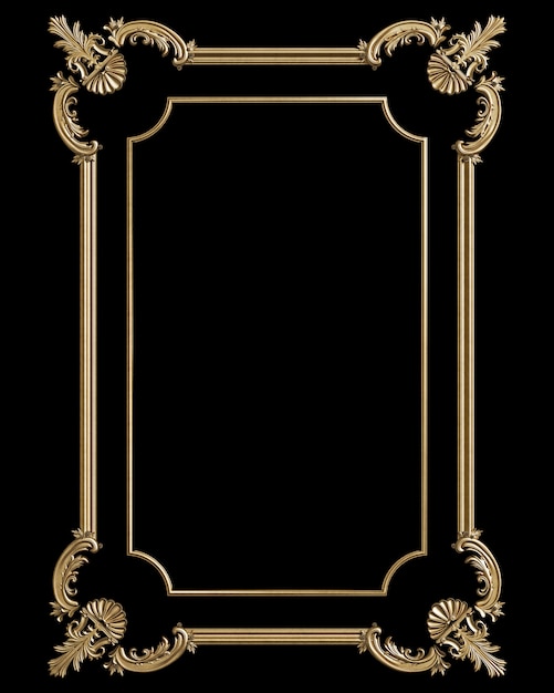 Classic golden frame with ornament decor isolated on black background