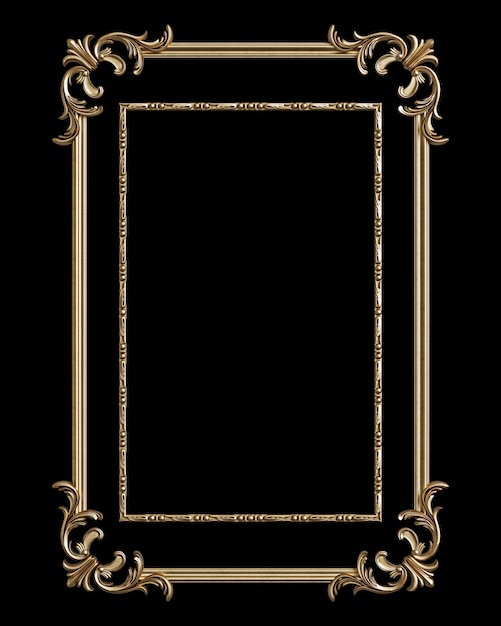 Photo classic golden frame with ornament decor isolated on black background