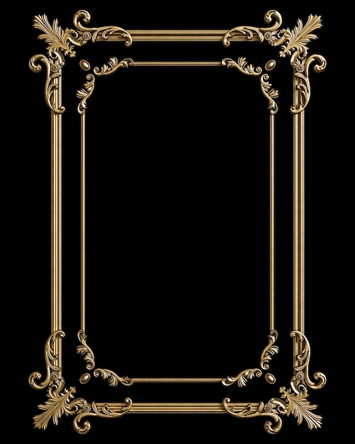经典的金色相框装饰装潢孤立在黑色背景
