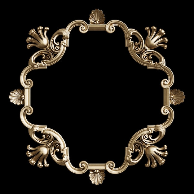 Classic golden frame with ornament decor isolated on black background