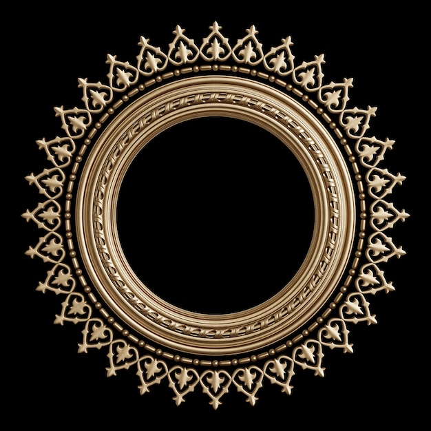 Photo classic golden frame with ornament decor isolated on black