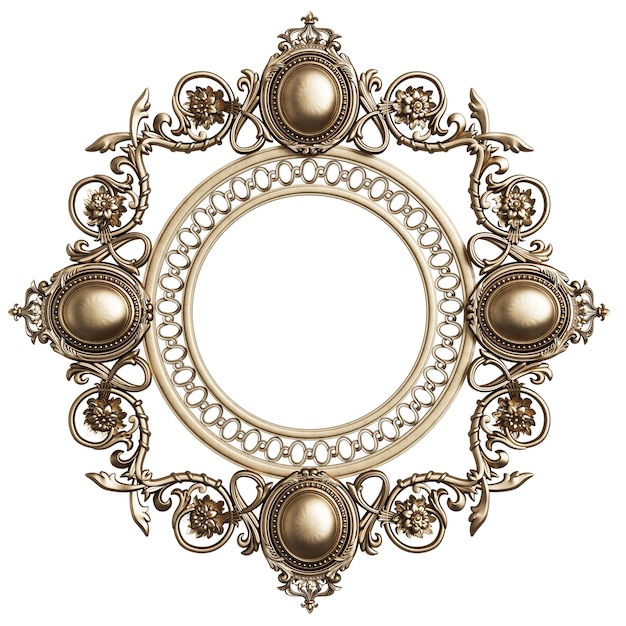 Photo classic golden frame with ornament decor isolated on white background. digital illustration. 3d rendering