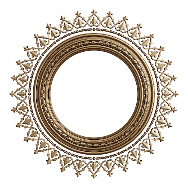 Classic golden frame with ornament decor isolated on white 