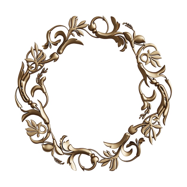 Classic golden frame with ornament decor isolated on white 