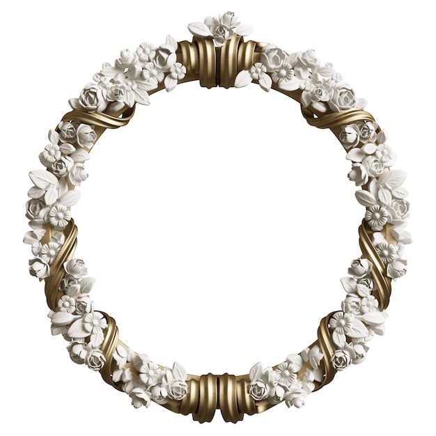 Classic golden round frame with ornament decor isolated