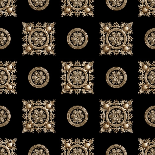 Photo classic golden round ornament seamless pattern on black