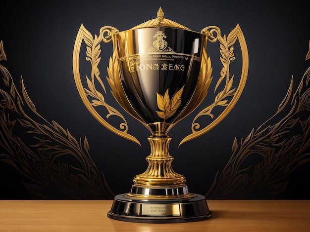classic golden trophy on the gray background with light effect