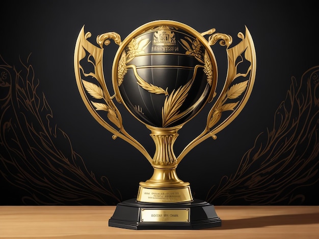 classic golden trophy on the gray background with light effect