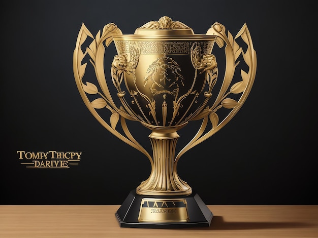 classic golden trophy on the gray background with light effect