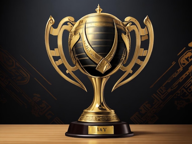 classic golden trophy on the gray background with light effect