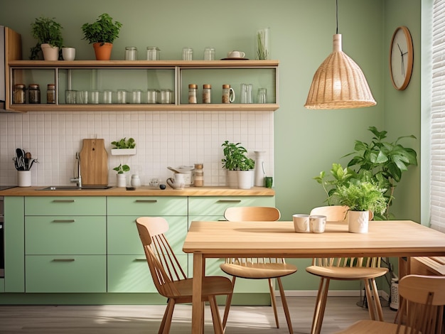 Classic green kitchen with traditional accents AI Generated