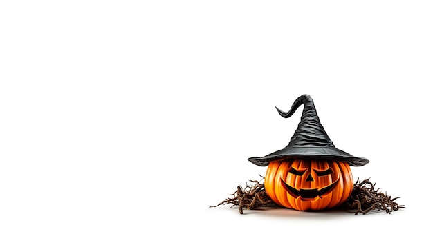 Classic Halloween lantern with a witch hat white background Generative AI