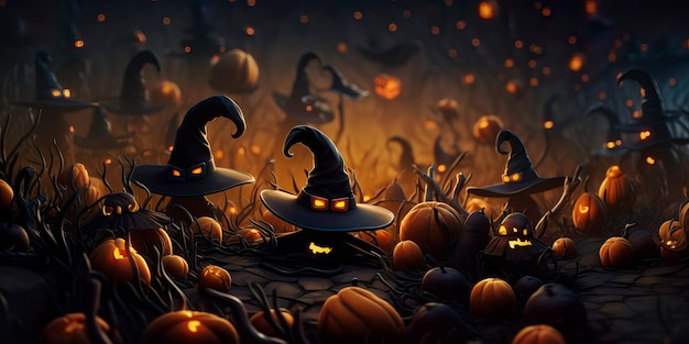 classic Halloween symbols like black cats witches' hats broomsticks Generative AI