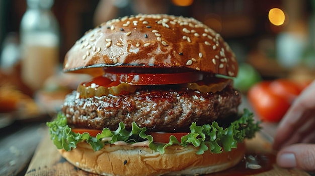 Classic Hamburger With Lettuce Tomato and Cheese