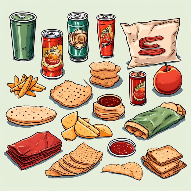 Photo classic hand drawn snack collection