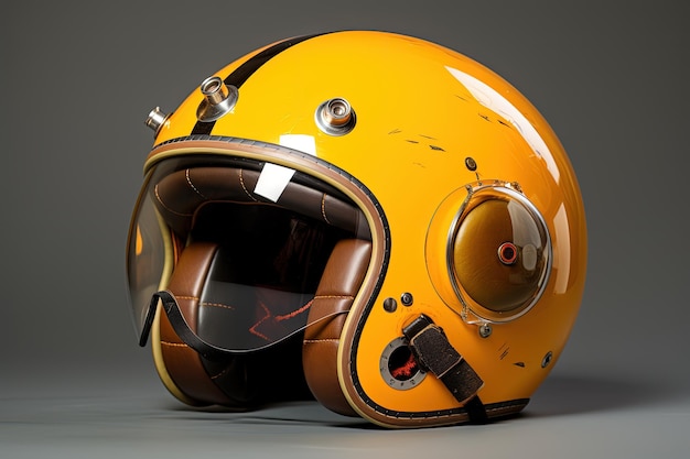 Classic helmet for a yellow motorbike