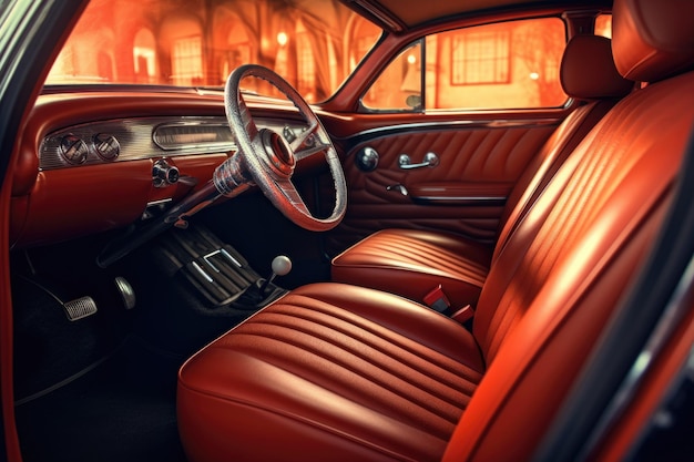 Classic hot rods interior with leather seats and dashboard created with generative ai