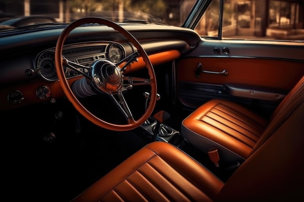 Classic hot rods interior with leather seats and dashboard created with generative ai