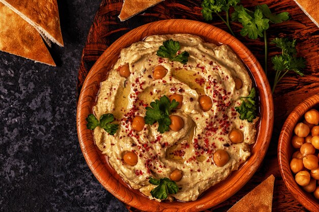 Classic hummus  on the plate.