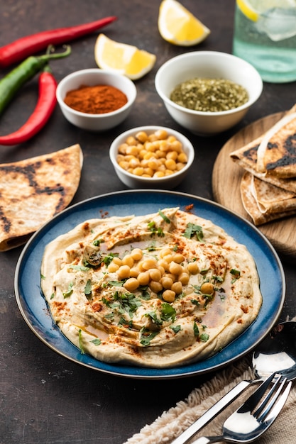 Classic Hummus with chickpeas, paprika, olive oil and oriental spices.