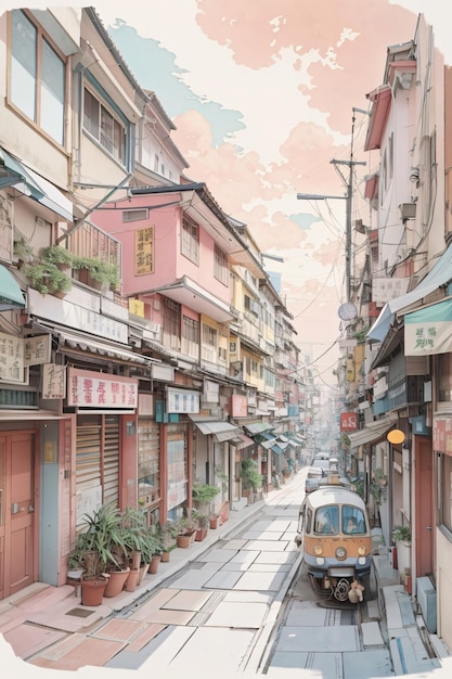 classic illustration of hongkong city landscape