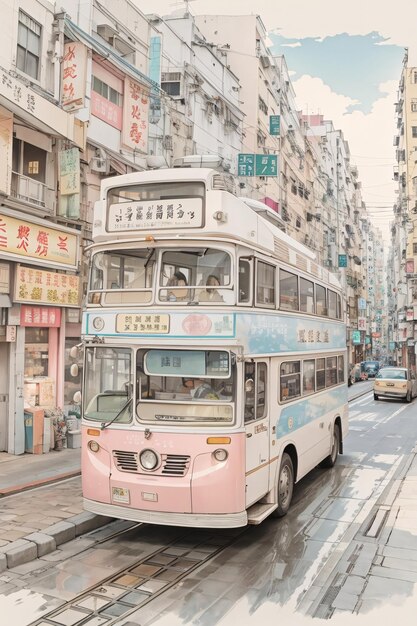 classic illustration of hongkong city landscape