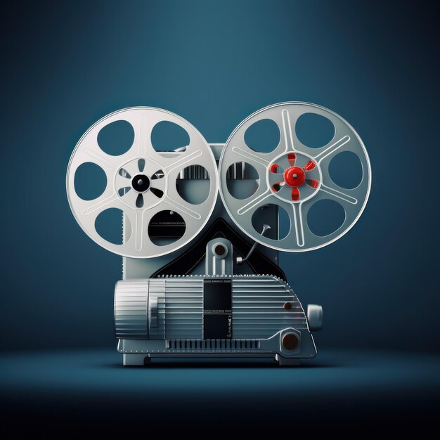 A classic image of a movie projector with a film reel