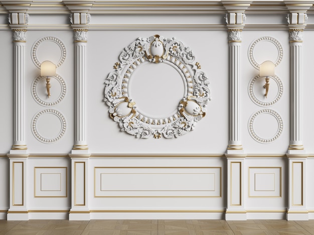 Classic interior wall with moldings 3d rendering