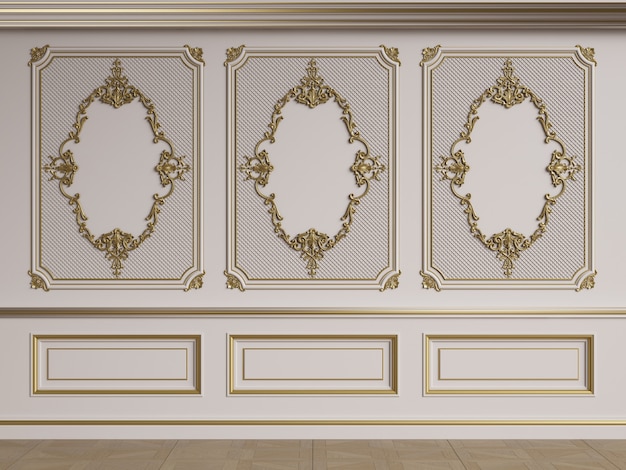 Classic interior wall with moldings 3d rendering