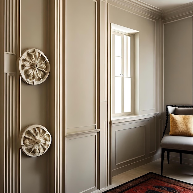 Classic interior wall with moldings