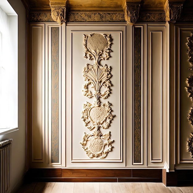 Classic interior wall with moldings