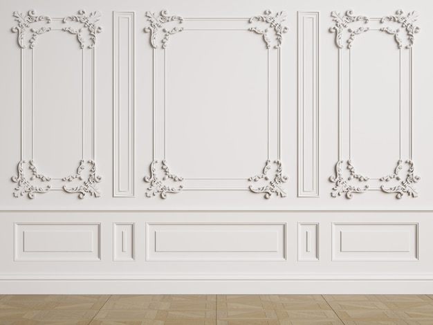 Classic interior wall with mouldings